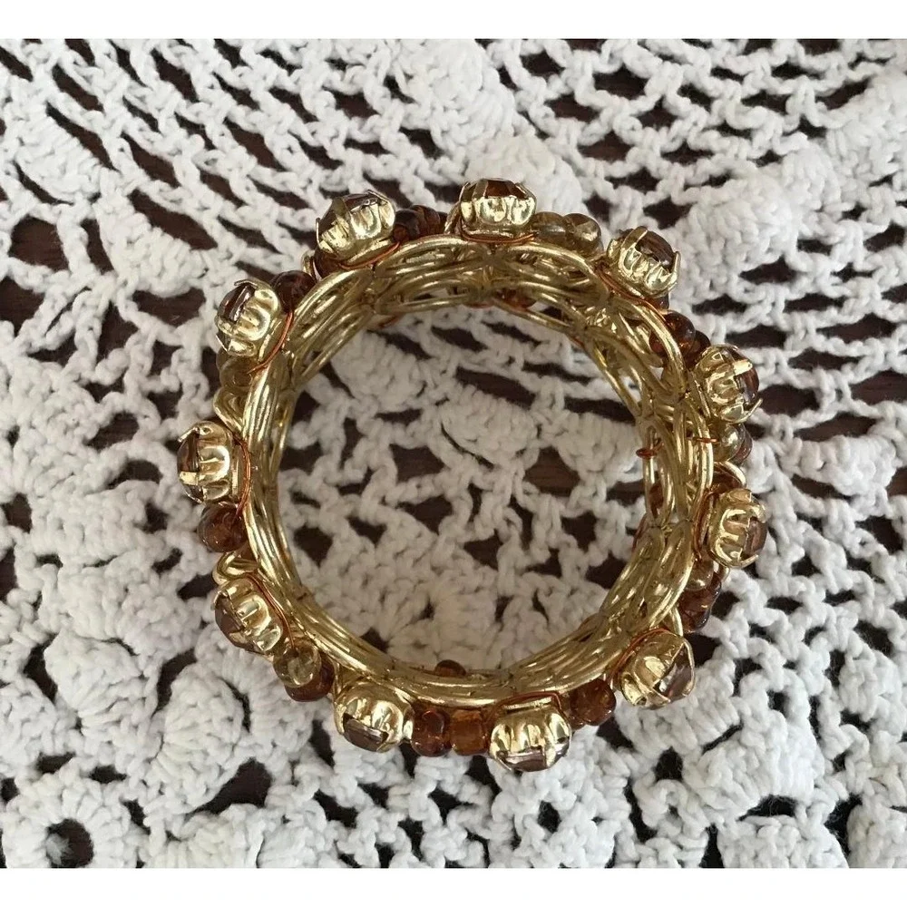 Vintage Gold Filigree Amber Colored Beaded Napkin Rings 17 Boho‎ Whimsical Party